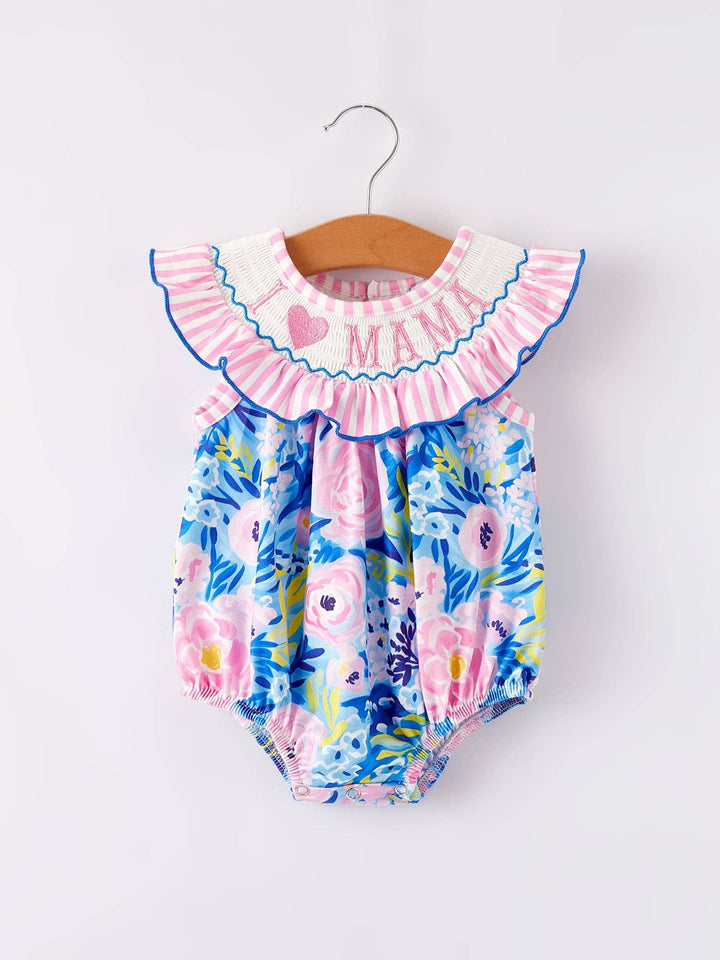 “I ❤ MAMA” Embroidered Smocked Romper
