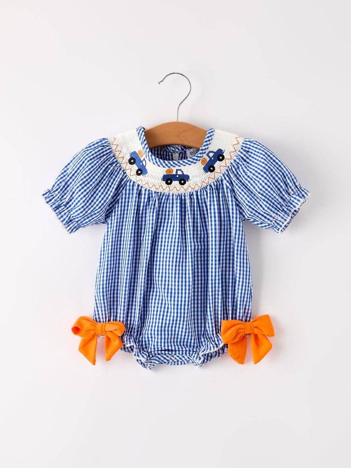 Rylee Faith Designs - Fall Thanksgiving & Halloween Truck Smock Embroidery Baby Girl Romper: 3M