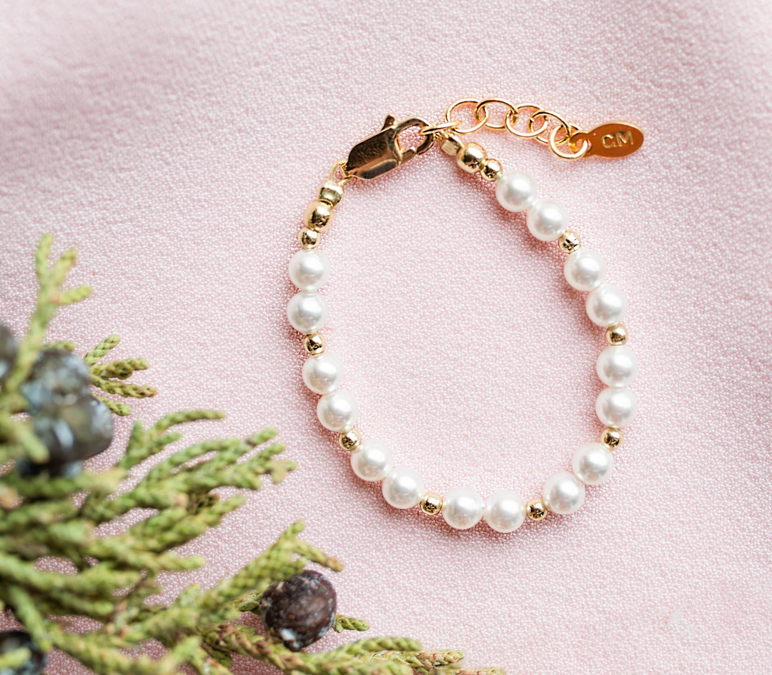 Cherished Moments - Girls 14K Gold-Plated Pearl Baby Bracelet