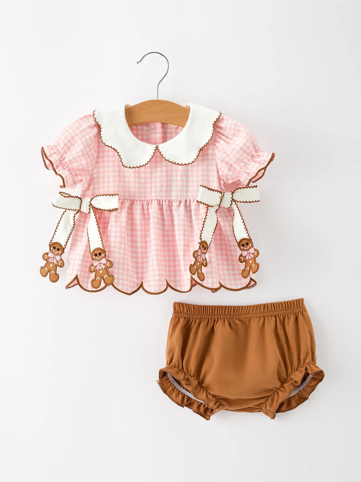 Christmas Girls Gingerbread Peter Pan Collar Bloomer Set- ETA November