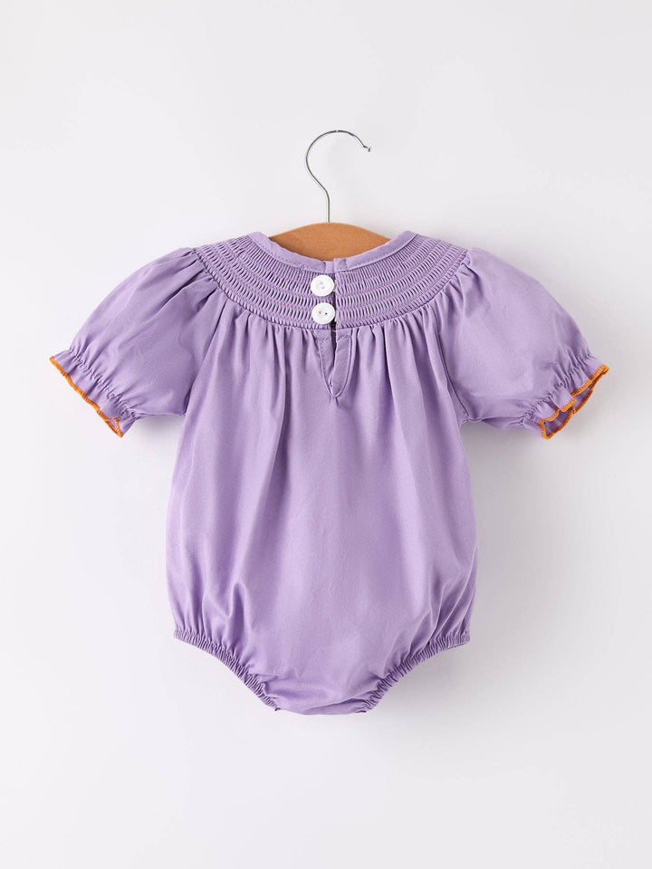 Purple Batty Ghost Smocked Embroidered Romper