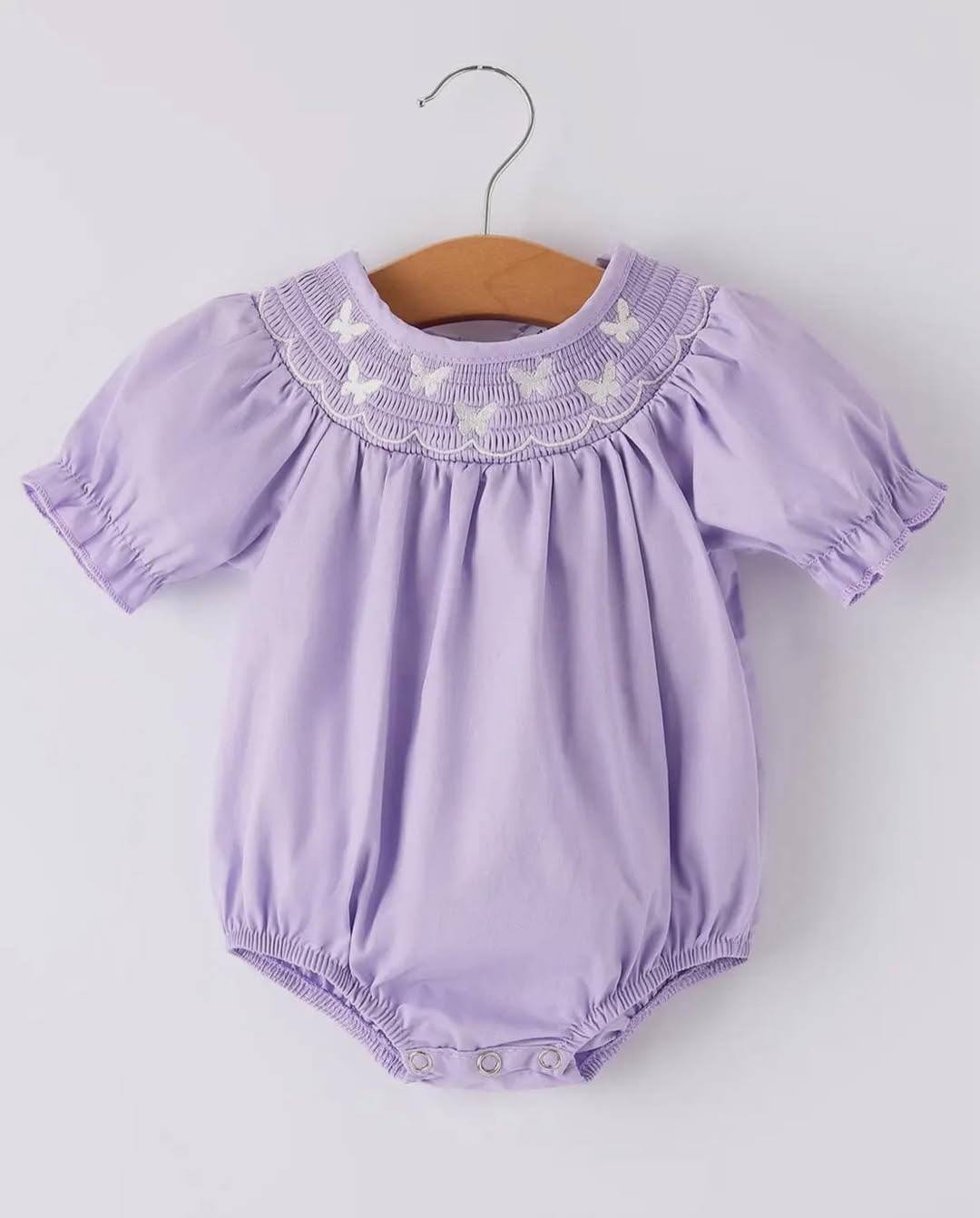 Purple Butterfly Machine Smocked Romper