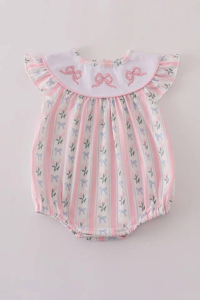 FLORAL PINK EMBROIDERED BOWS BUBBLE