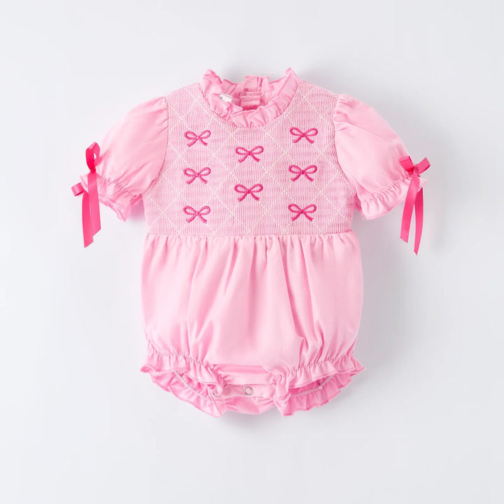 SPRING HOT PINK BOWS MACHINE SMOCKED BUBBLE