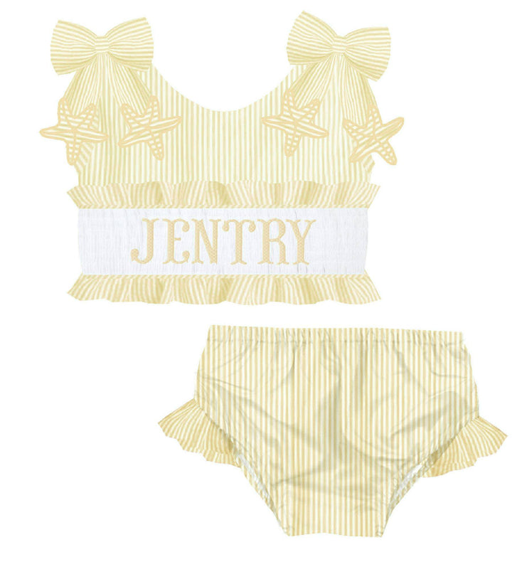 HAND SMOCKED YELLOW STARFISH SEERSUCKER SWIM PO