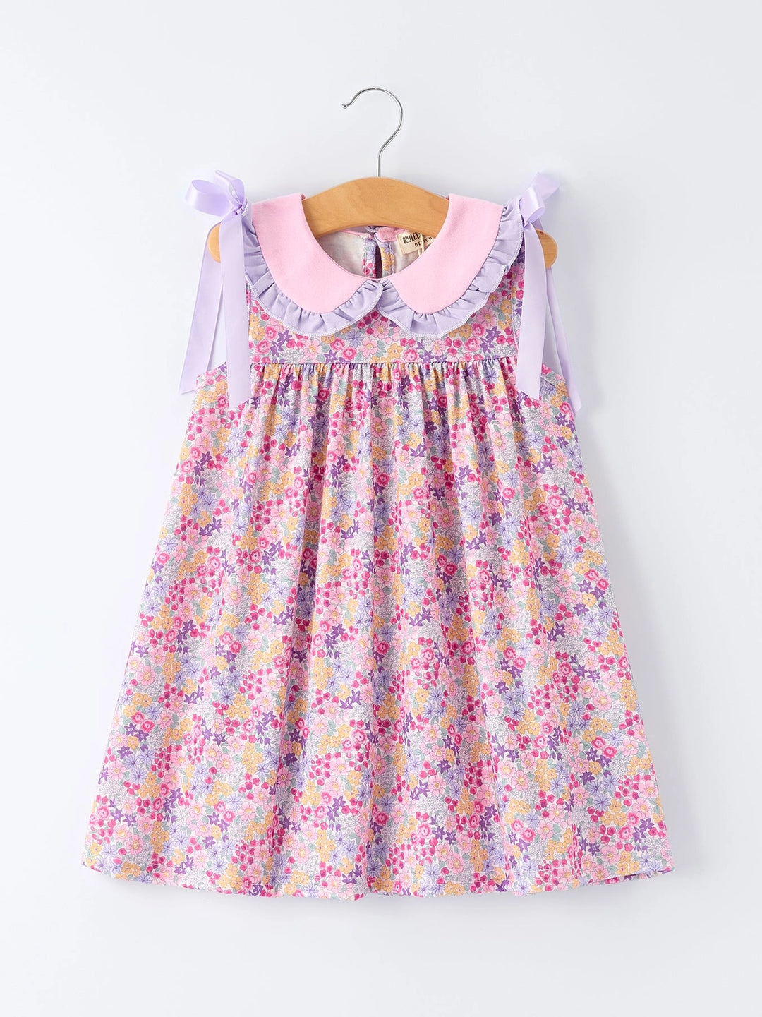 Spring Purple Floral Bow Ruffle Girl Dress