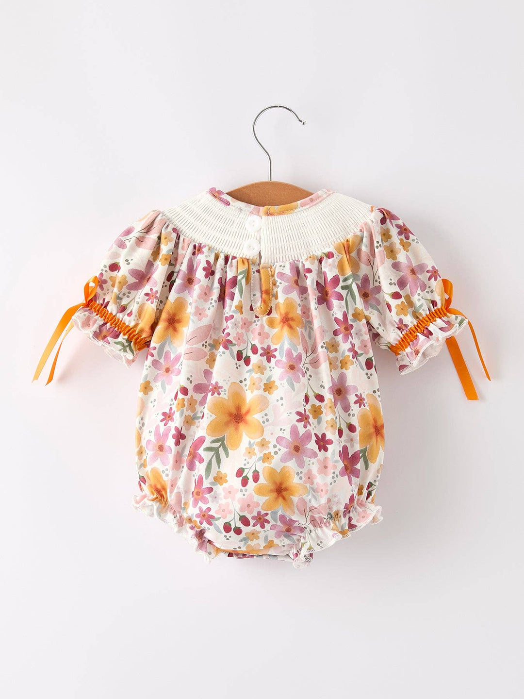 Rylee Faith Designs - Halloween & Thanksgiving Pumpkin Embroidery Smock Floral Baby Girl Romper: 12M