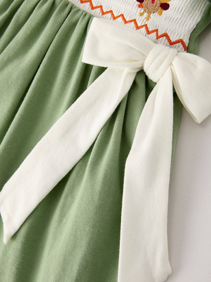 Rylee Faith Designs - Fall Thanksgiving Chicken Smock Embroidered Green  Baby Girl Dress: 2