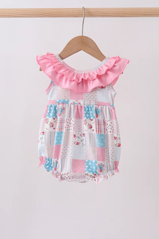 Pink patchwork floral ruffle girl bubble