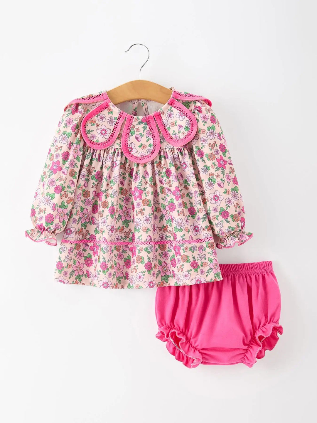Hot Pink Floral Petals Collar Girl Bloomer Set- ETA August
