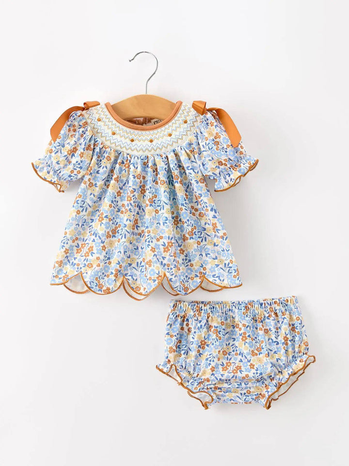 Fall Floral Smocked Girls Bloomer Set- ETA August
