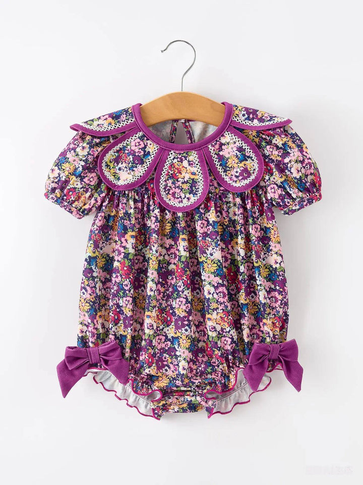 Purple Floral Bow Petals Collar Girls Bubble- ETA August
