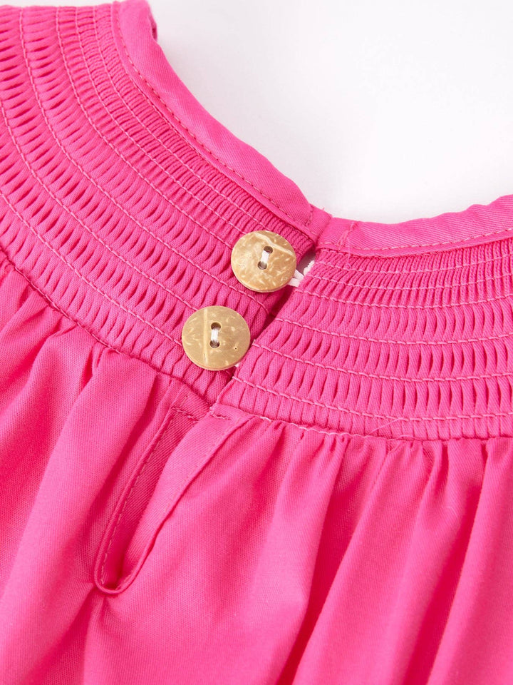 Bow Smocked Embroidered Hot Pink Dress