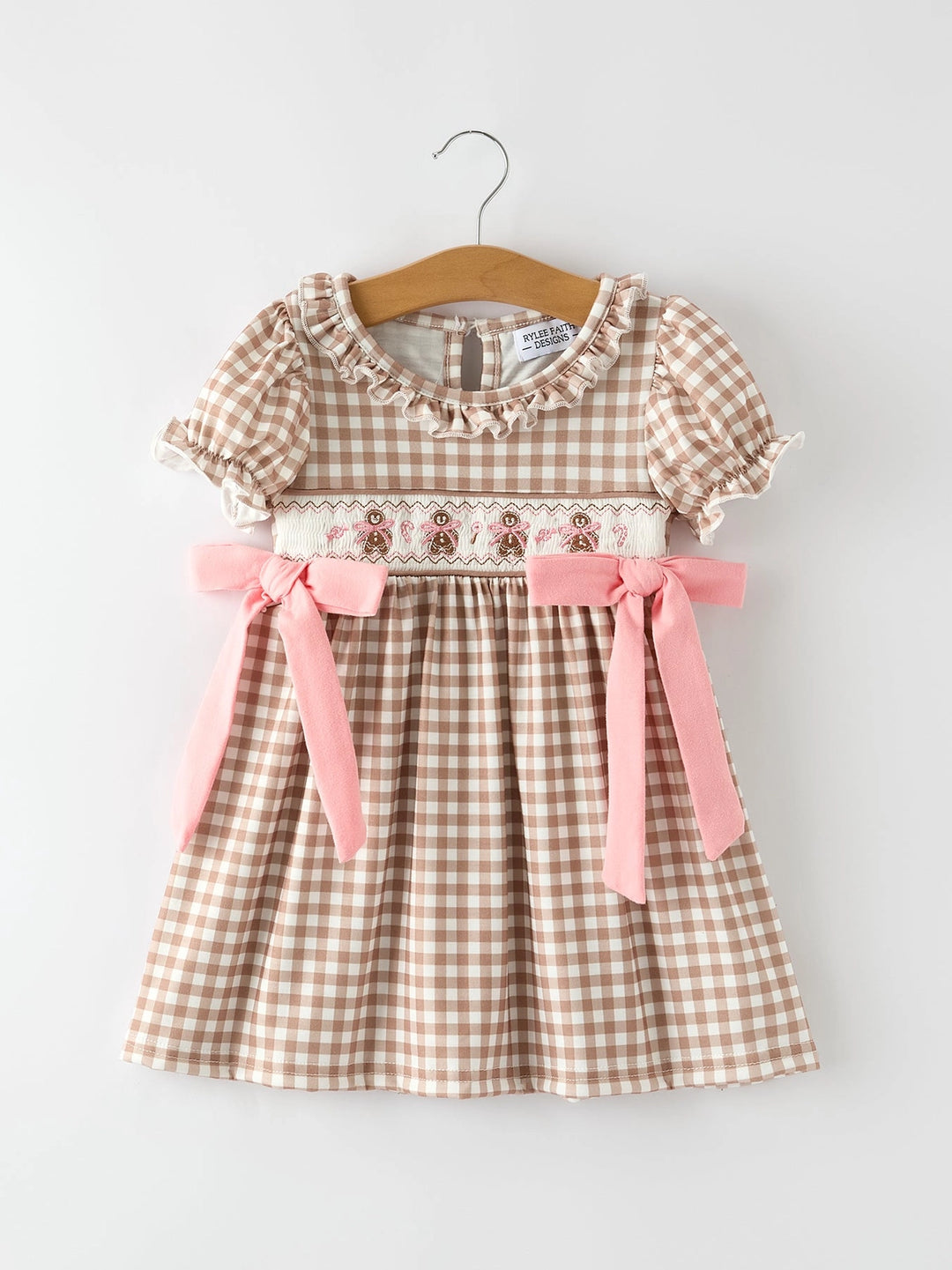 Christmas Vintage-Style Plaid Dress with Embroidered Gingerbread and Bows- ETA SEPT.