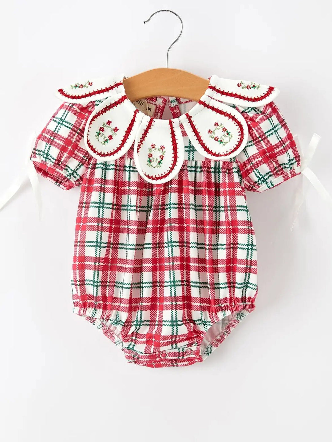Red Christmas Plaid Wreath Baby Girl Bubble Romper- ETA SEPT.