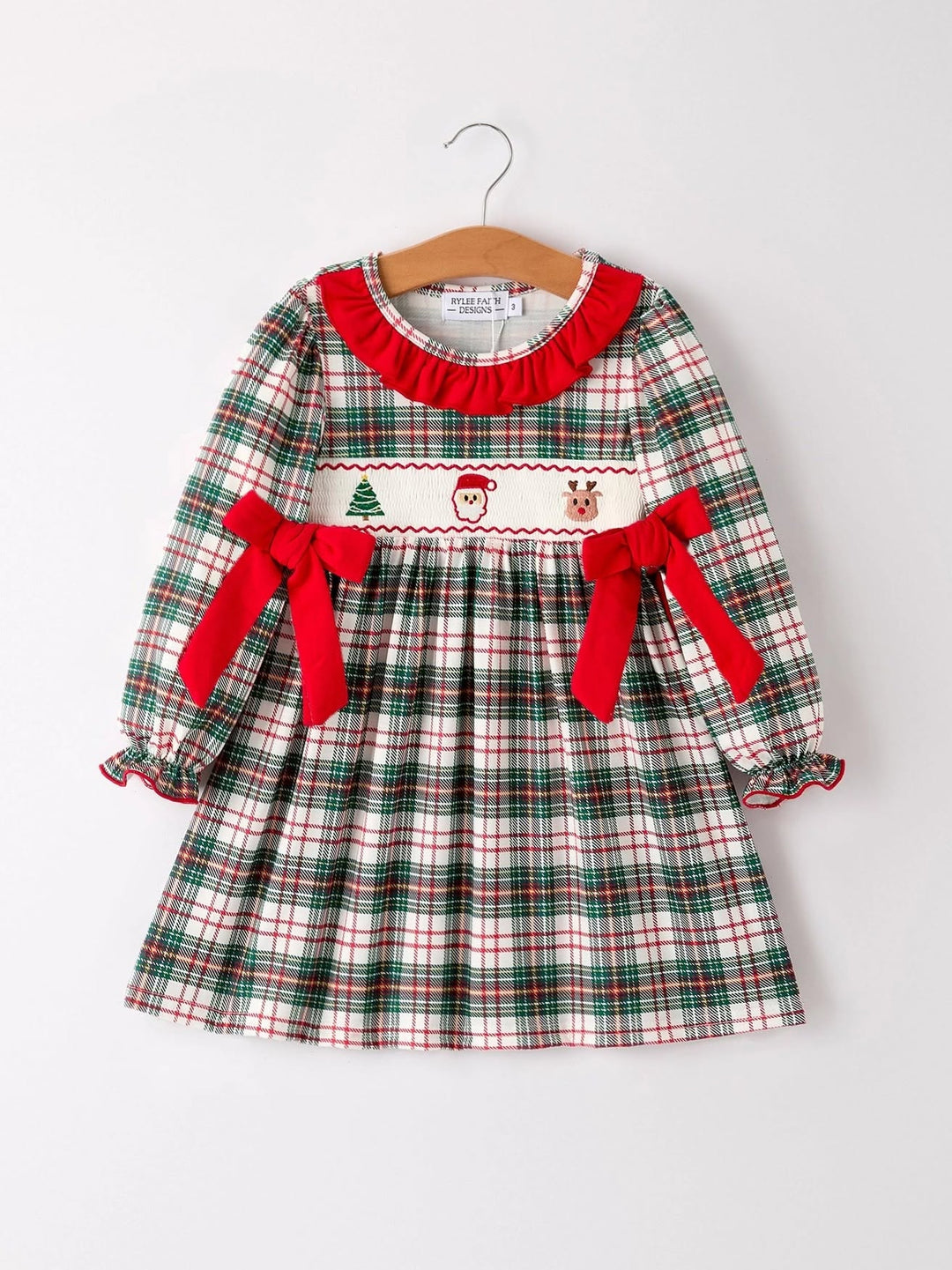Christmas Embroidery Smocking Bow Plaid Girls Dress- ETA SEPT.