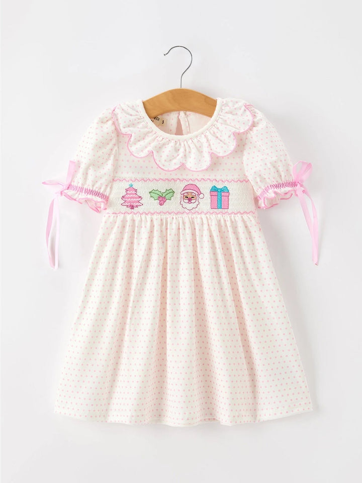 Christmas Smocked Girls Dress Embroidered Holiday Ruffle Collar- ETA Sept.