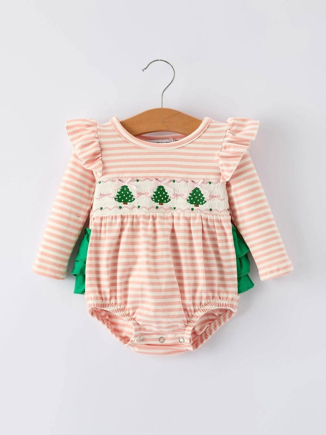 Christmas Tree Smocked Embroidery Stripe Baby Girls Romper- ETA SEPT.