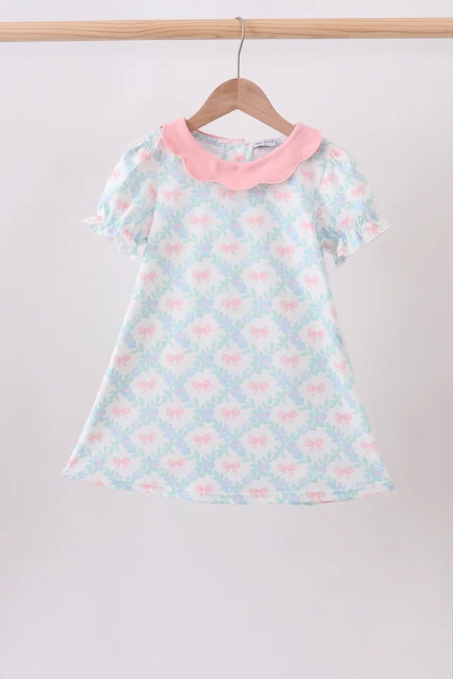 Pink Floral Bow Print Dress