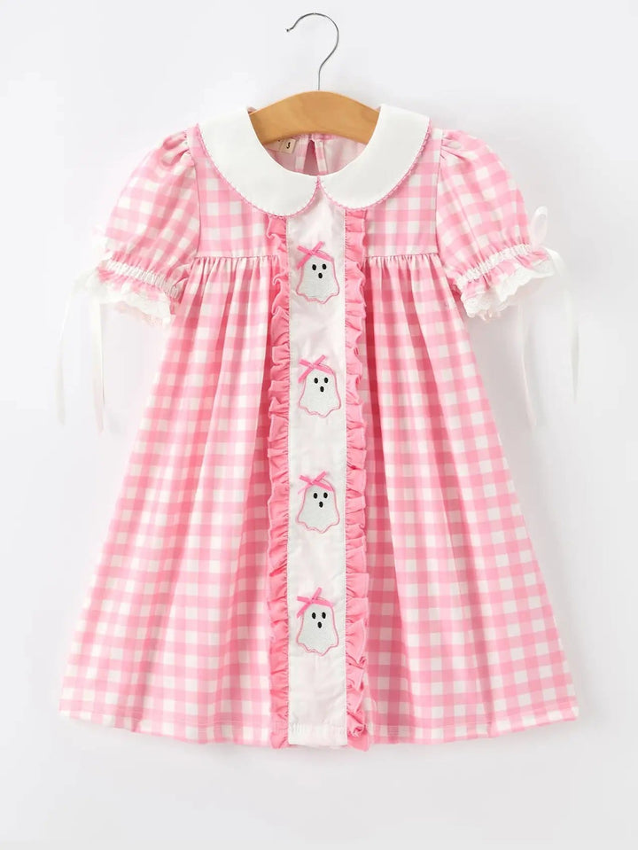 Halloween Ghost Embroidered Girls Dress Peter Pan Collar- ETA SEPT.