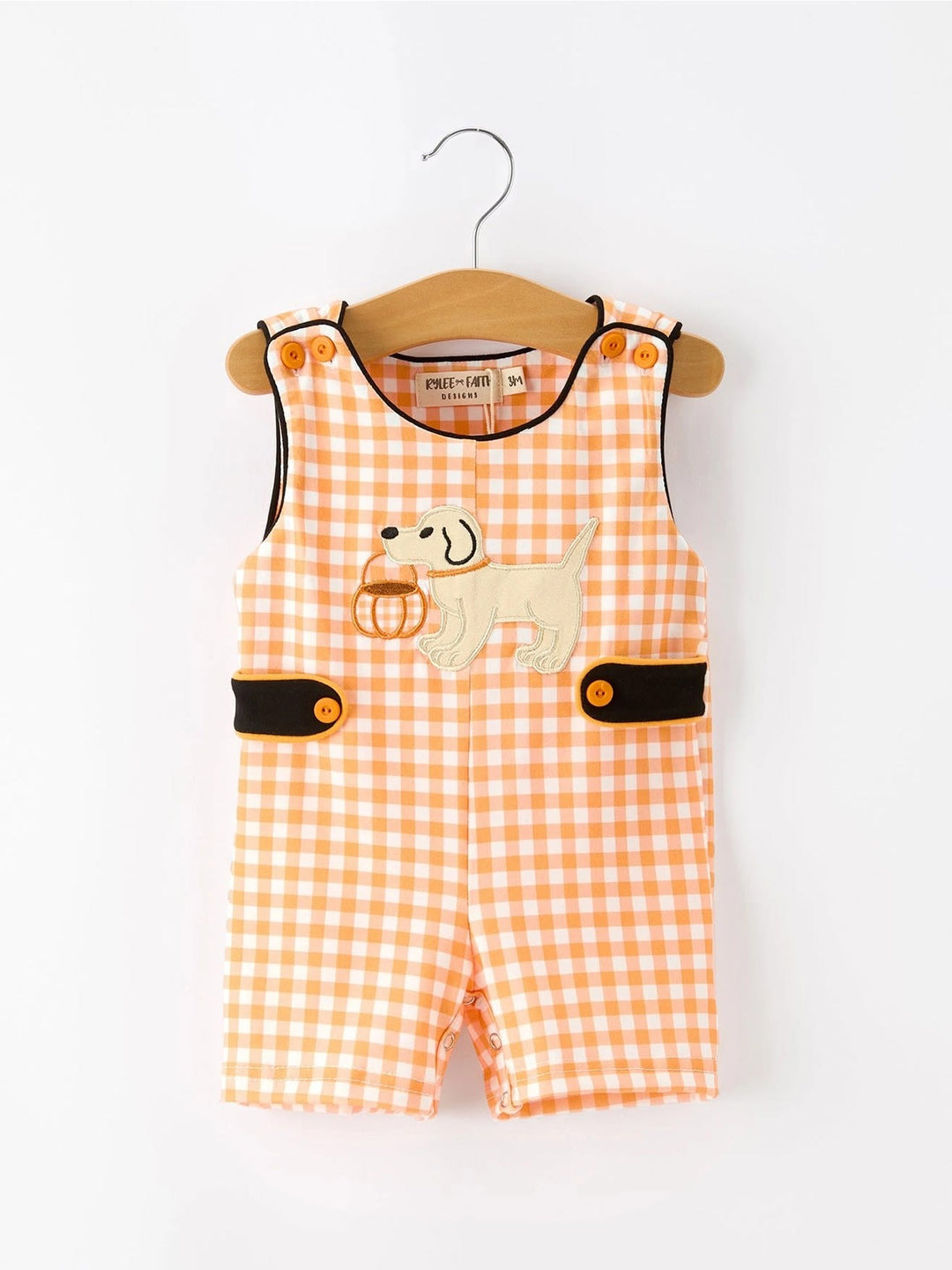 Boys Halloween Dog Pumpkin Jonjon Plaid Trim Outfit- ETA SEPT.