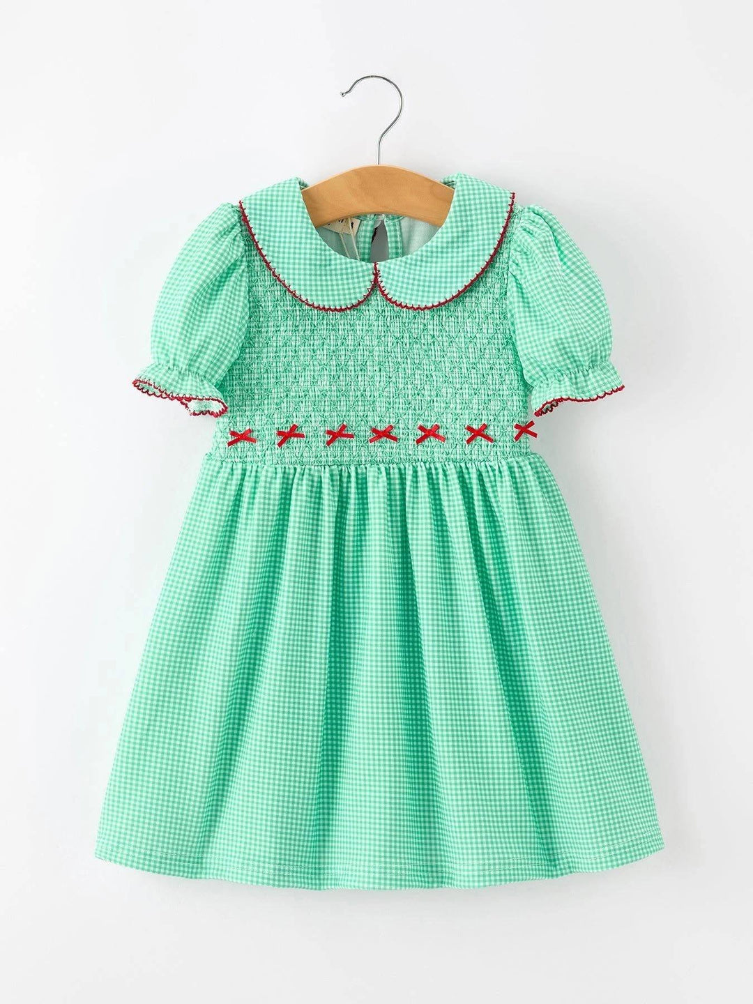 Christmas Girls Green Plaid Smocked Bow Dress- ETA November