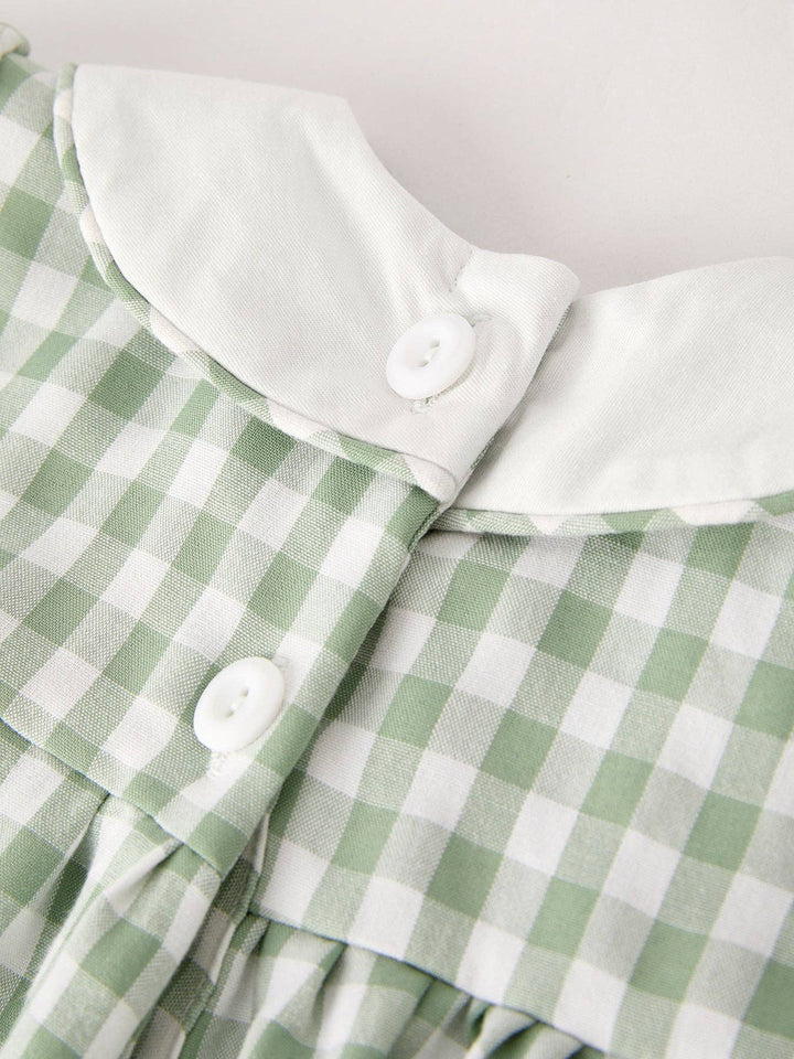 Rylee Faith Designs - Fall Halloween & Thanksgiving Pumpkin Applique Plaid Green Girls Dress: 2