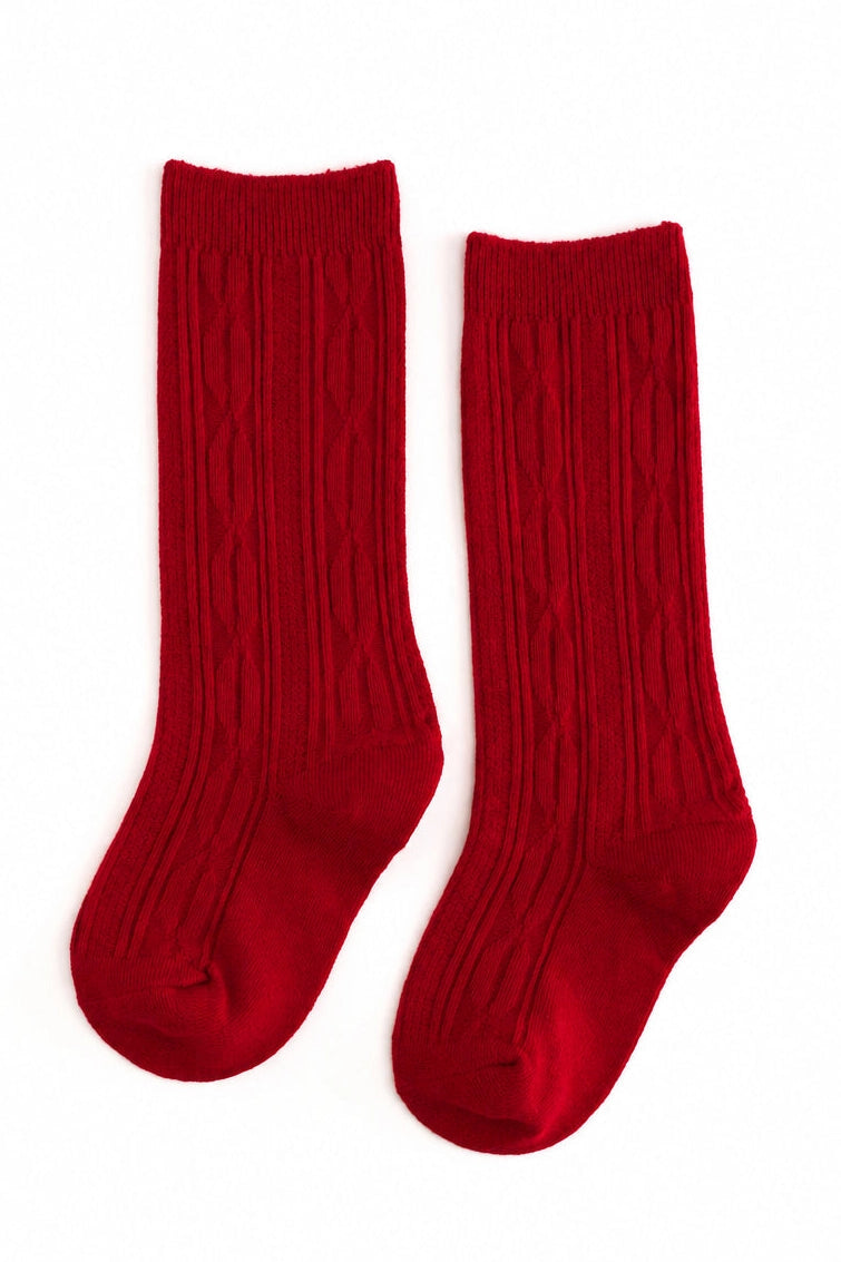 Dark Red Cable Knit Knee High Socks