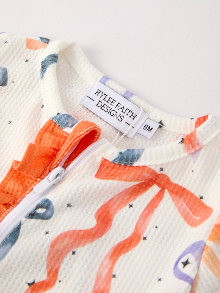 Rylee Faith Designs - Halloween Mommy and Me Bow Print Pajama Girls Romper: 3M
