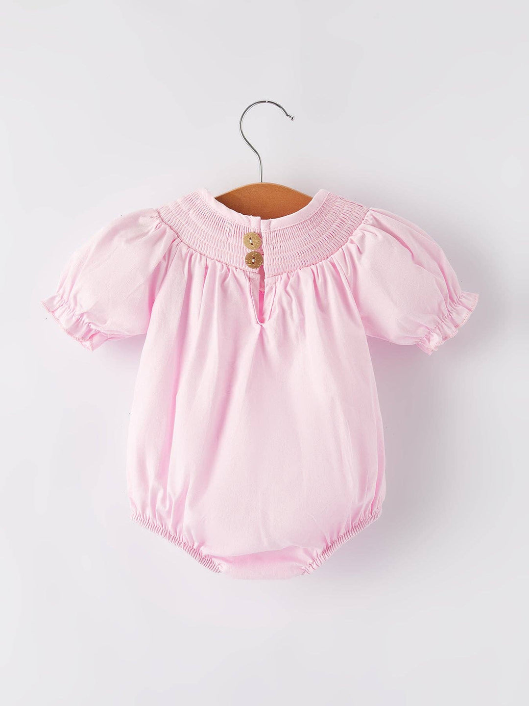 White Bow Smocked Embroidered Pink Romper