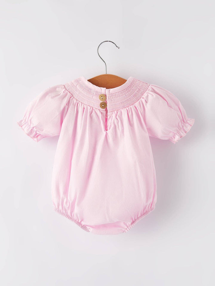 White Bow Smocked Embroidered Pink Romper