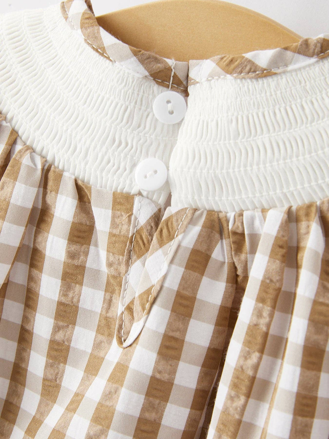 Rylee Faith Designs - Girls Thanksgiving Smocking Embroidered Brown Plaid Romper: 6M