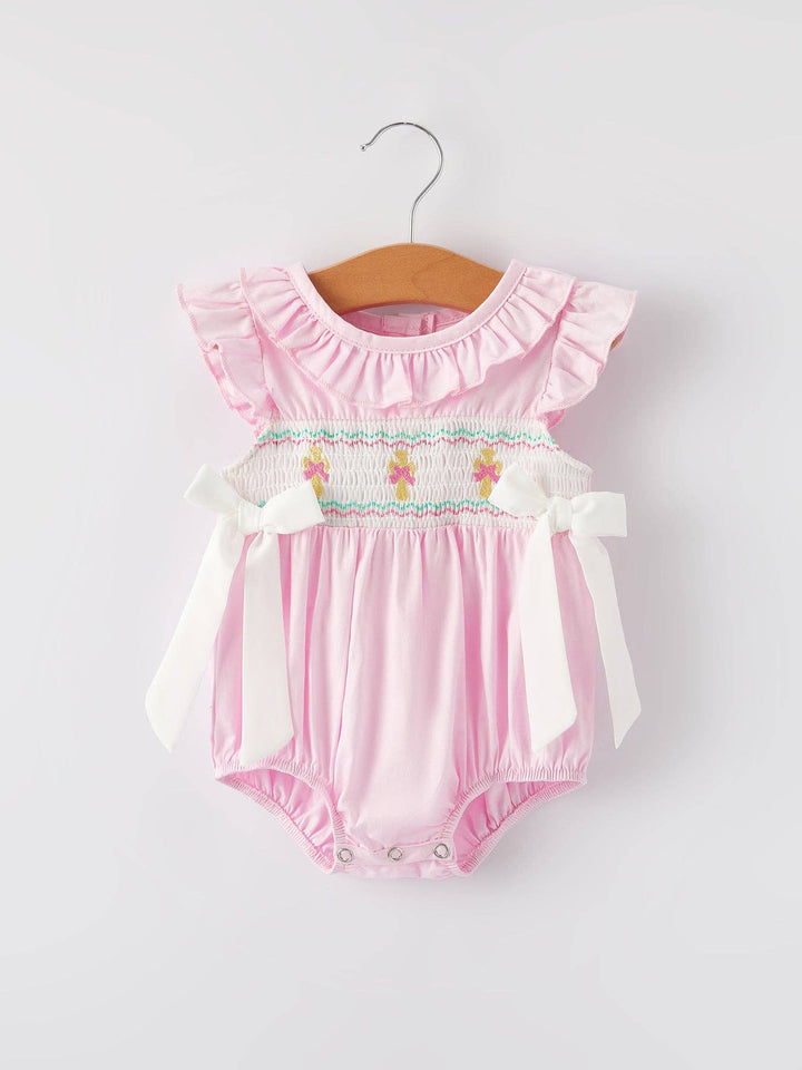 Smocked Embroidered Ruffles Pink Romper