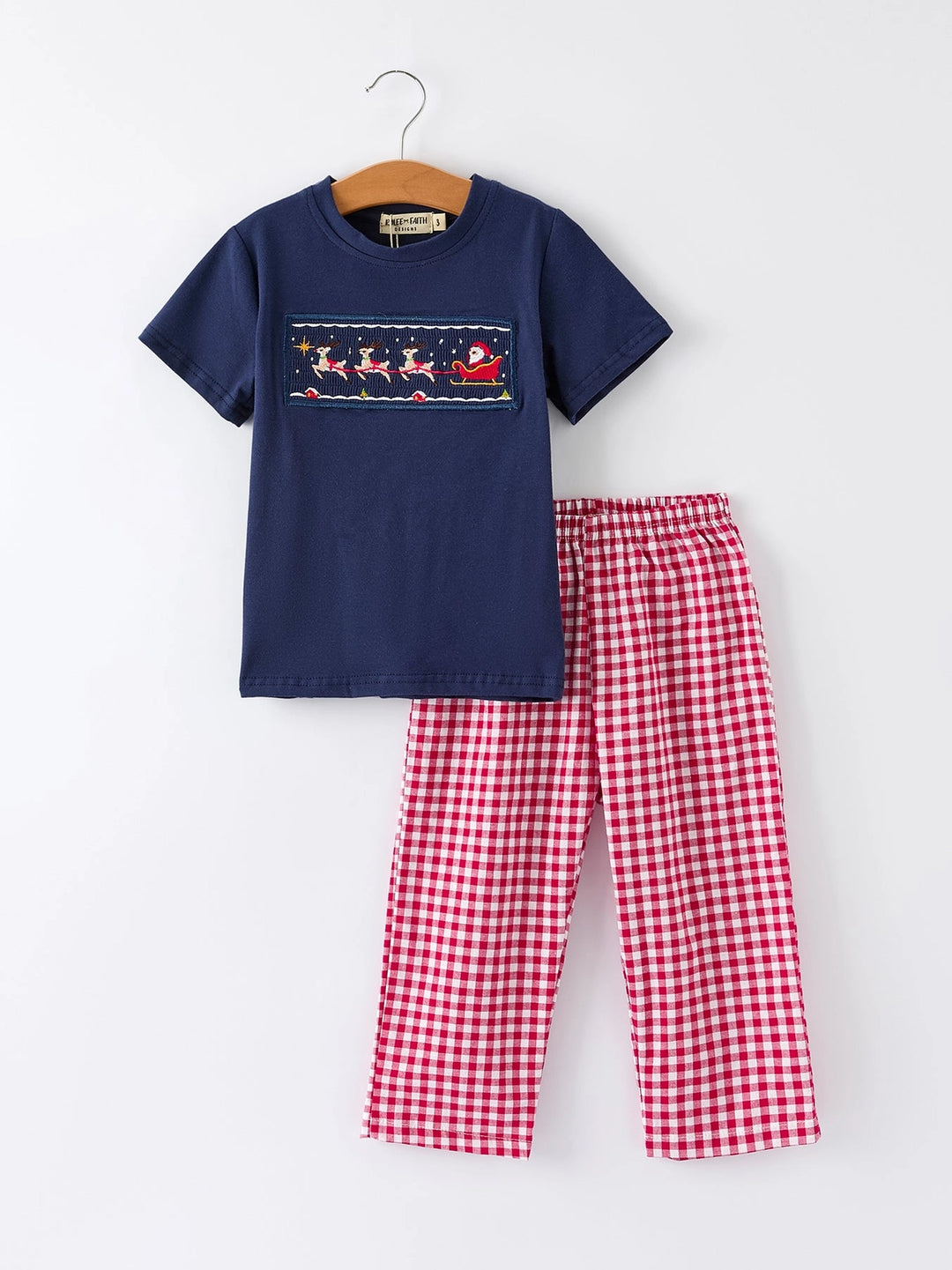 Christmas Holiday Celebration Boys Set: Navy with Santa Sleigh- ETA SEPT.