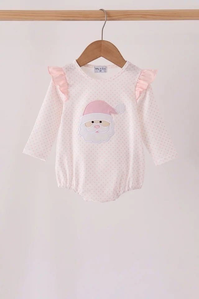 Pink Santa Claus Dot Applique Ruffle Bubble