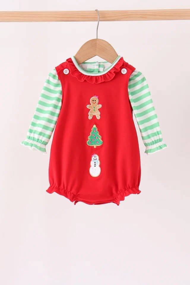 Red Gingerbread Tree Embroidered Bubble 2pc Set