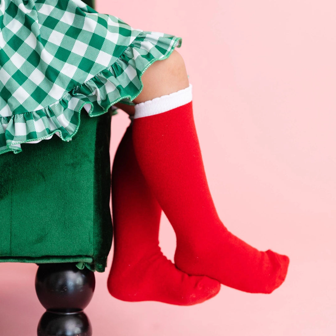 Red/White Scalloped Knee High Socks
