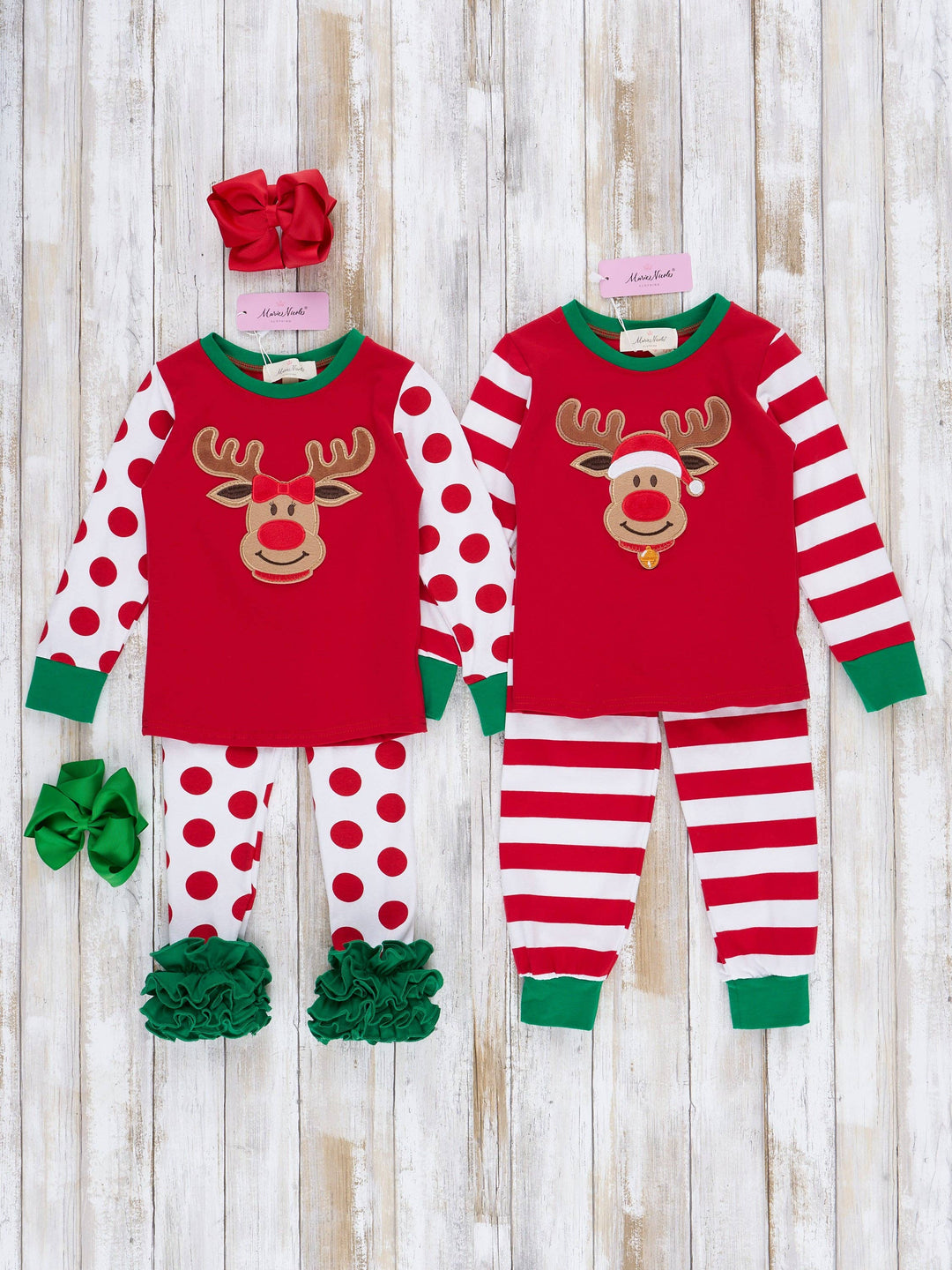 Marie Nicole Clothing - Christmas Reindeer Pajamas - For Boys & Girls: 3/6MOS / Girl