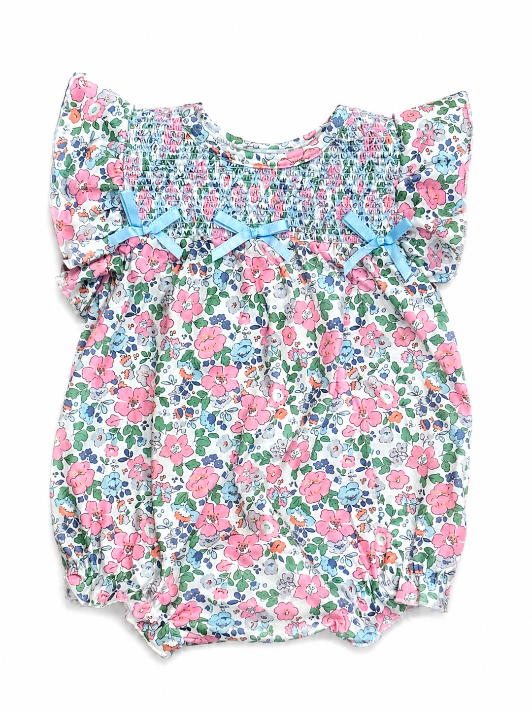 Vintage Floral Print Smocked Bubble