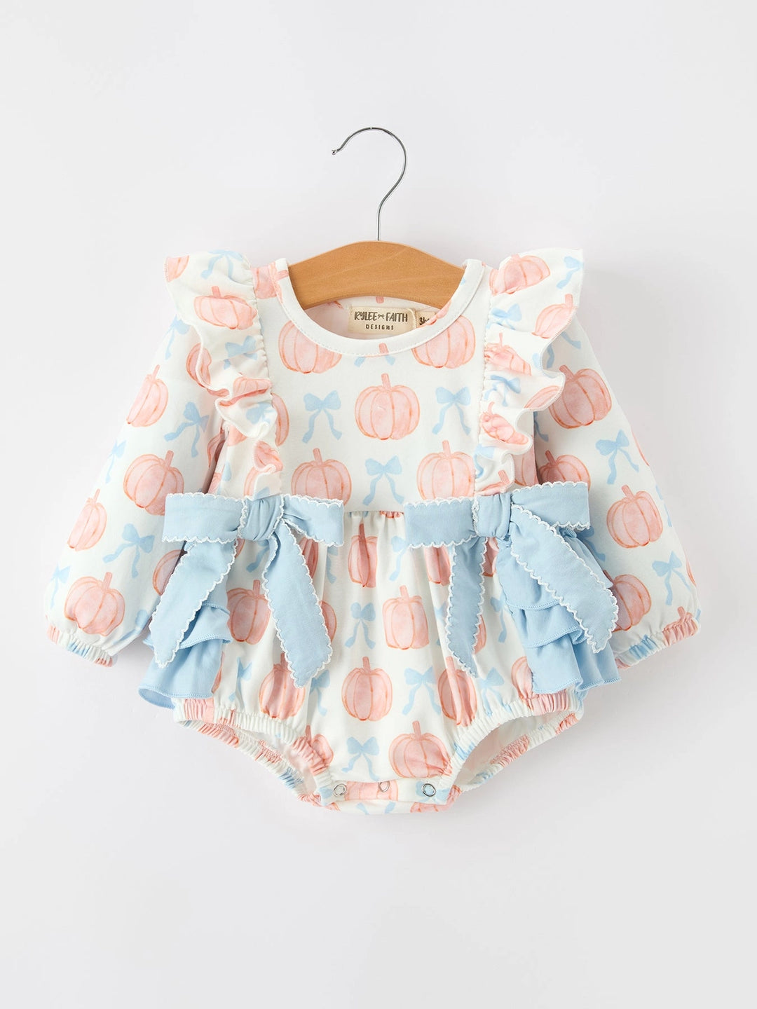 Fall Baby Girls Pumpkin Bow Ruffle Bubble Romper- ETA SEPT.
