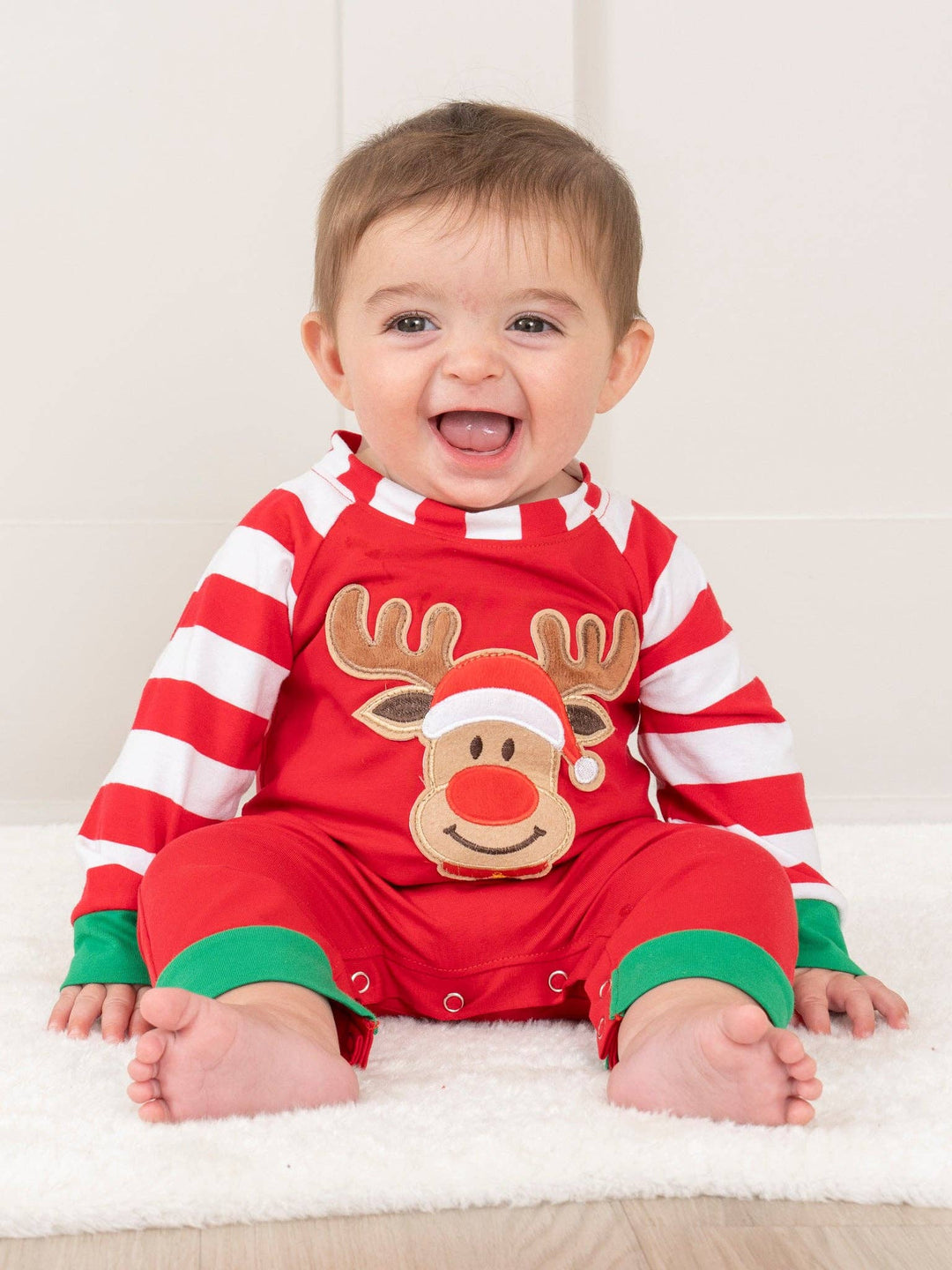 Marie Nicole Clothing - Christmas Reindeer Romper Pajamas - For Boys & Girls: 6/12M / Girl
