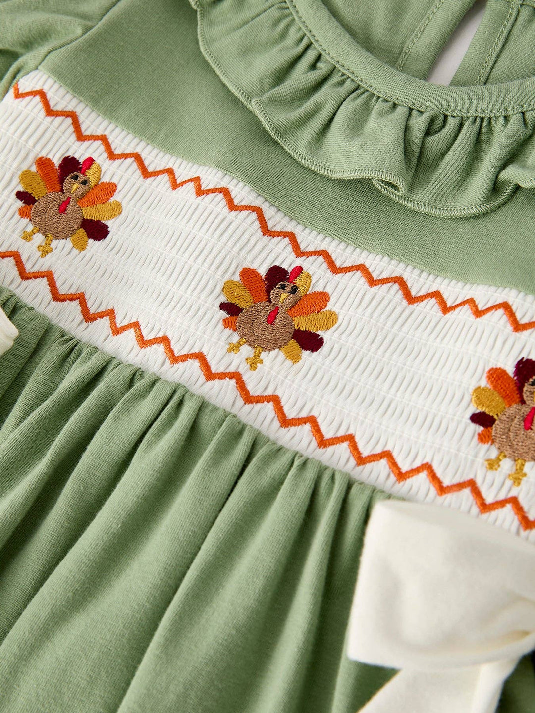 Rylee Faith Designs - Fall Thanksgiving Chicken Smock Embroidered Green  Baby Girl Dress: 3