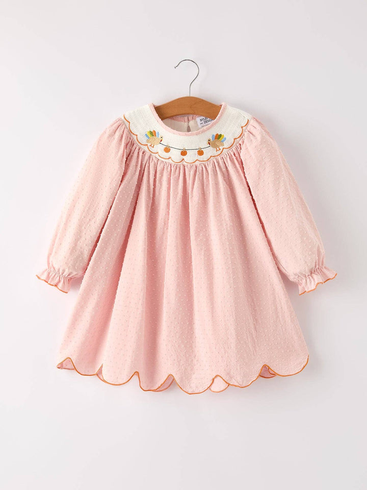 Rylee Faith Designs - Fall Thanksgiving& Halloween Chicken Pumpkin Smock Embroidery Baby Girl Dress: 2