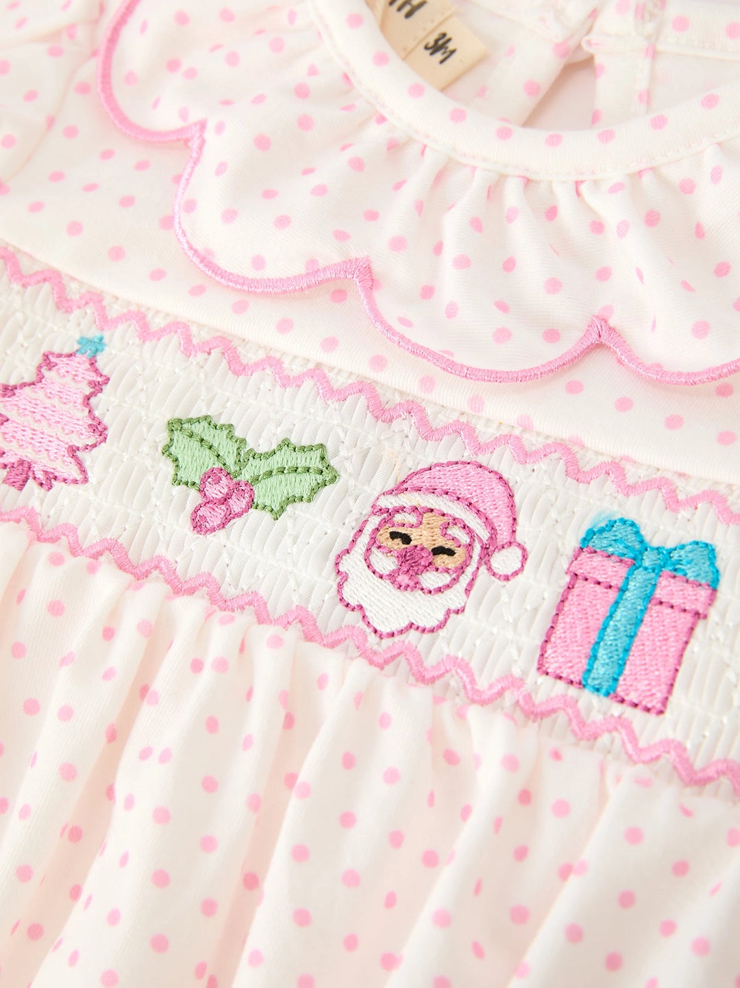 Christmas Smocked Baby Girl Bubble Romper Embroidered Ruffle Collar- ETA Sept.