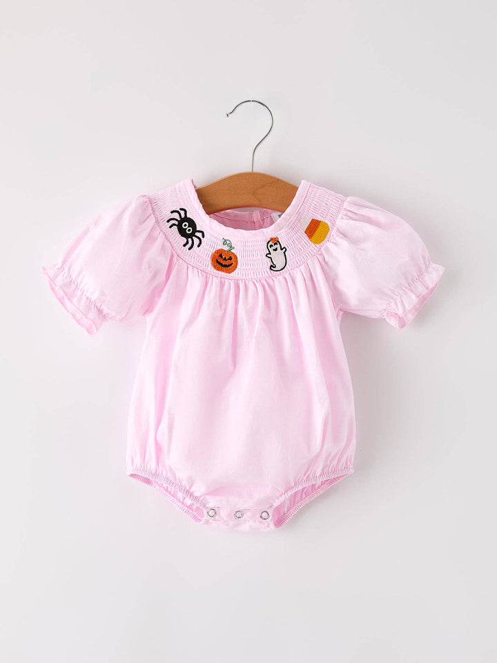 Rylee Faith Designs - Fall Halloween Pink Spider Pumpkin Ghost Smock Embroidery Baby Girl Romper: 3M