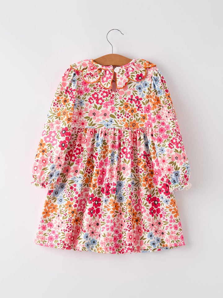 Rylee Faith Designs - Halloween Pumpkin Bow Smock Embroidered Floral Dress: 5