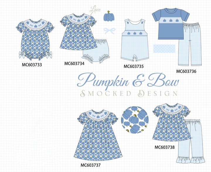 PO85 Blue pumpkin bow smocked lace collection- ETA Sept