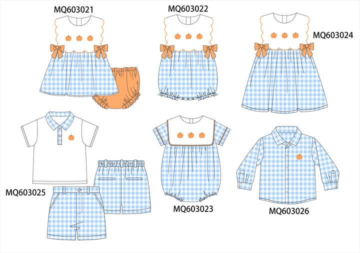 PO84 Blue gingham pumpkin embroidery collection- ETA Sept
