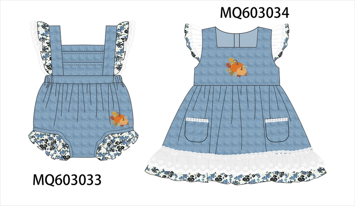 PO84 Blue pumpkin embroidery lace ruffle collection- ETA Sept