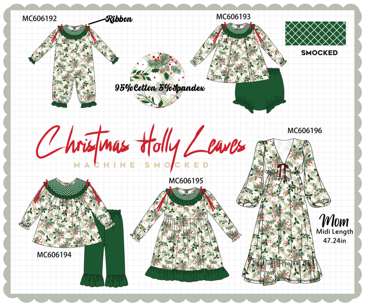 PO95 Forest christmas holly leaves smocked collection- ETA December